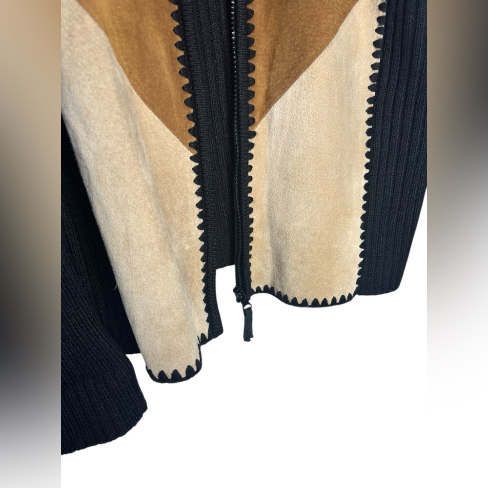 Vtg. Designer Studio Orig. Patchwork Suede Leather-Knit Zip Up Jacket Sweater M - Picture 5 of 10